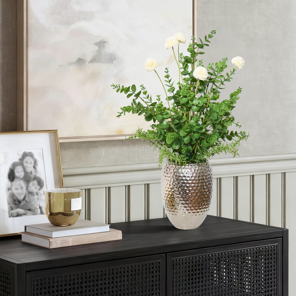 22.8" Artificial Floral Arrangement with Silver Electroplated Ceramic Vase window image