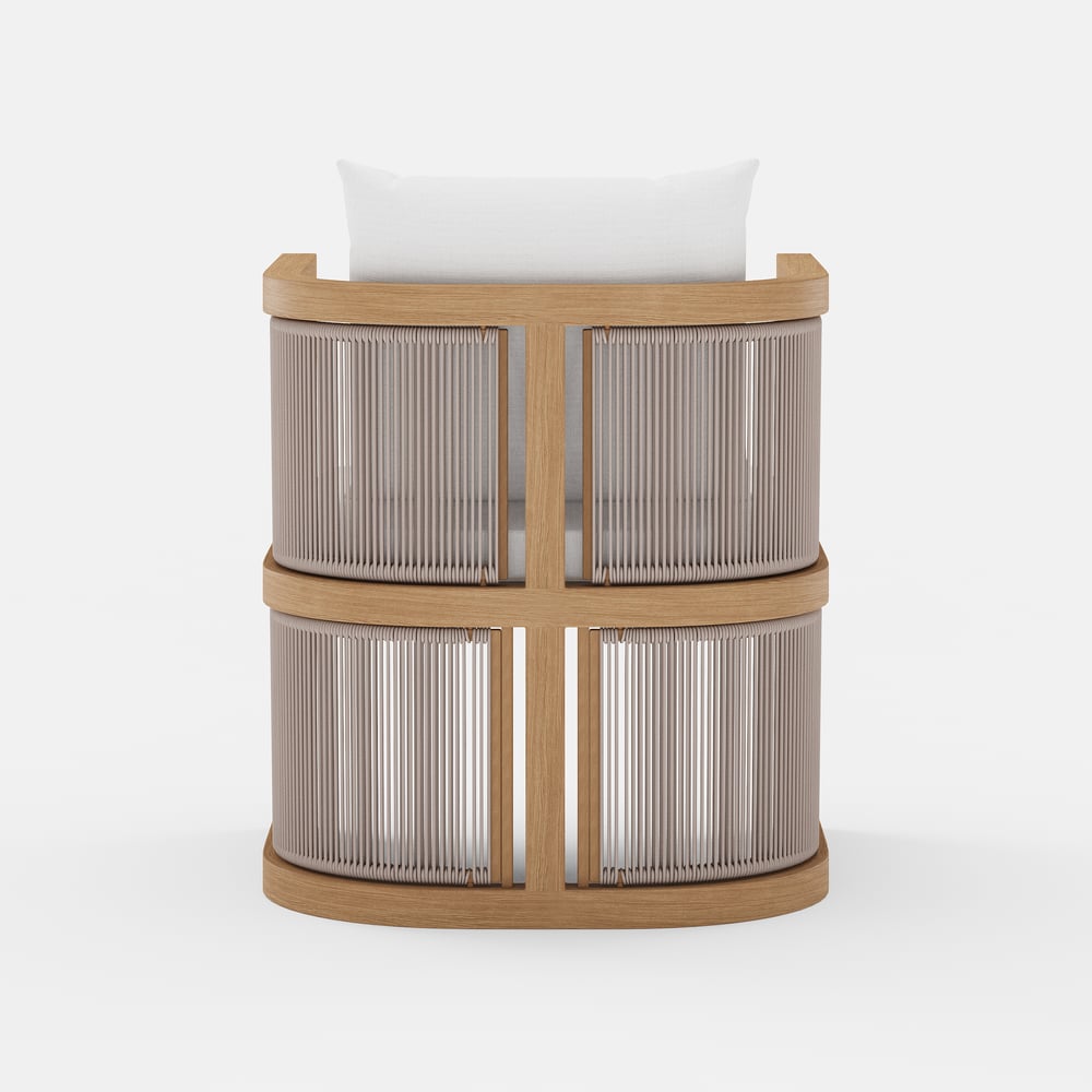 2 Pieces Modern Aluminum & Ropes Outdoor Patio Dining Chair Set in Walnut & Oatmeal window image