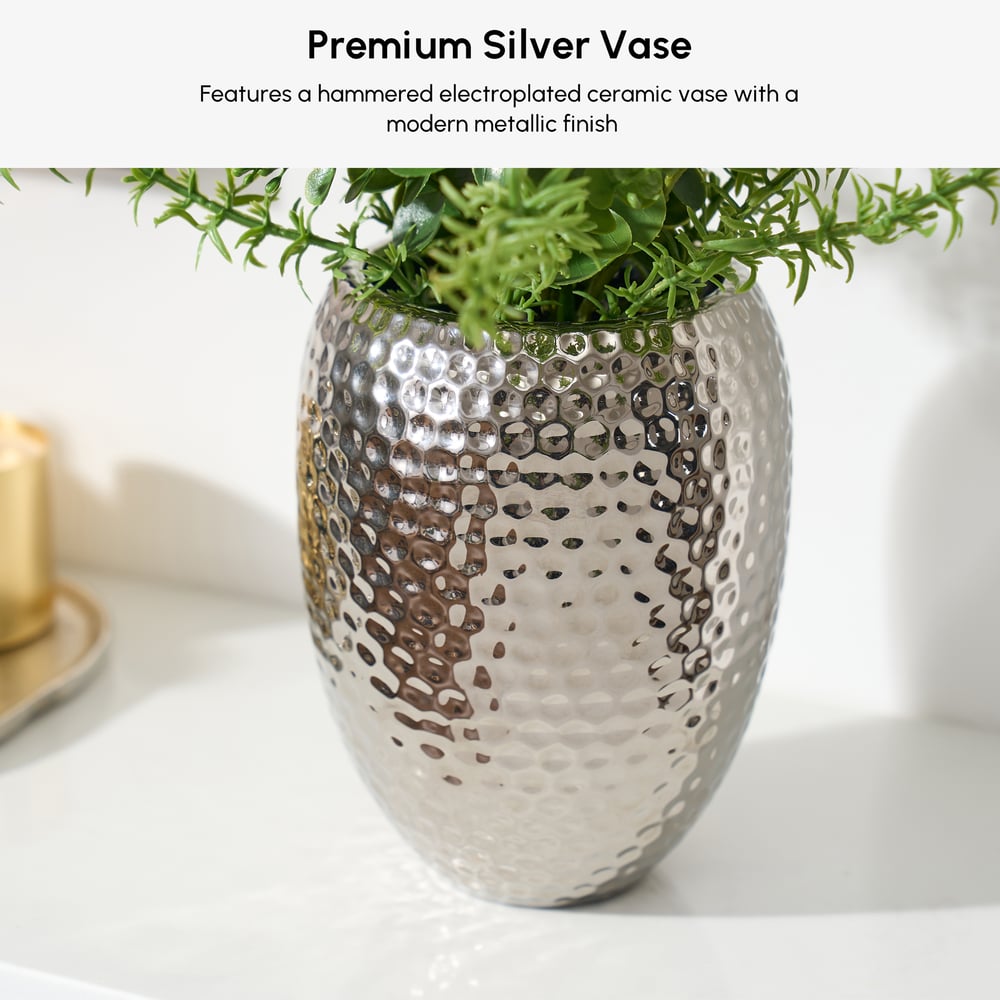 22.8" Artificial Floral Arrangement with Silver Electroplated Ceramic Vase window image