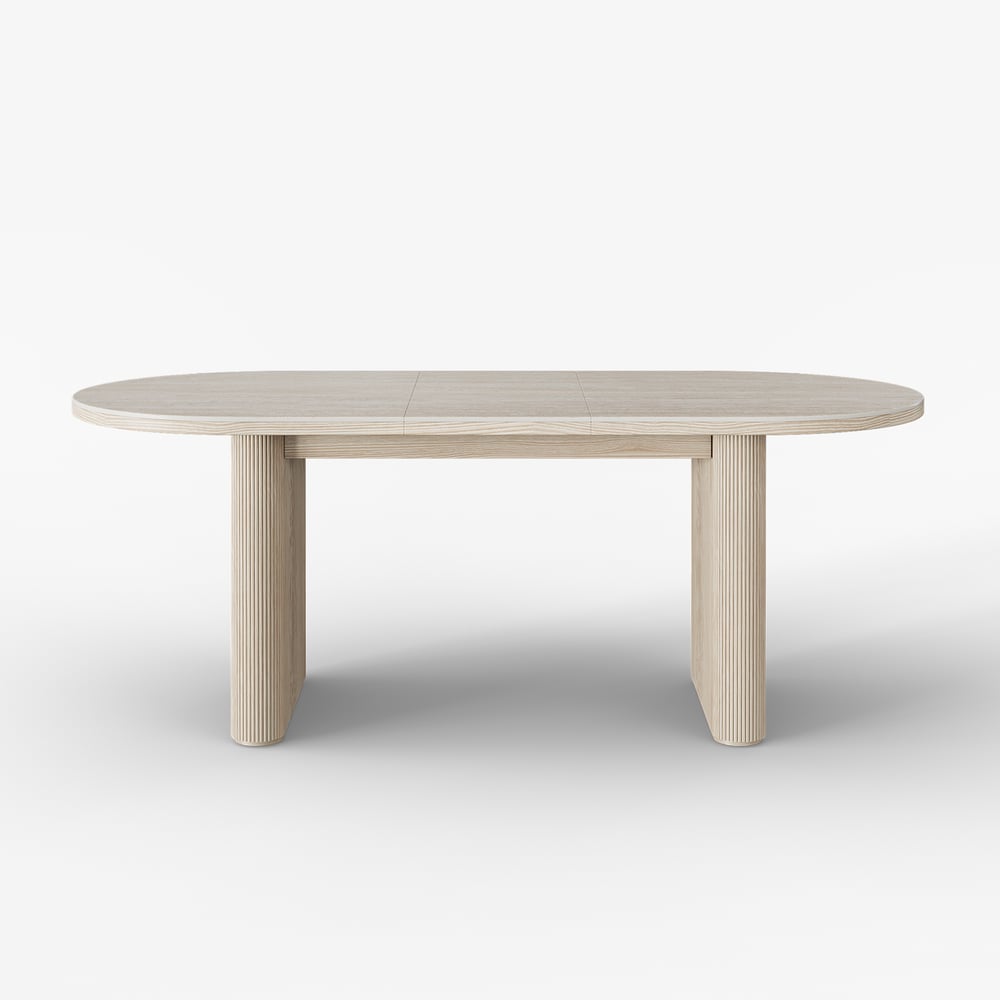 79''-95'' Oval Extendable Sintered Stone Top Dining Table Matte Travertine Seats 6-10 window image