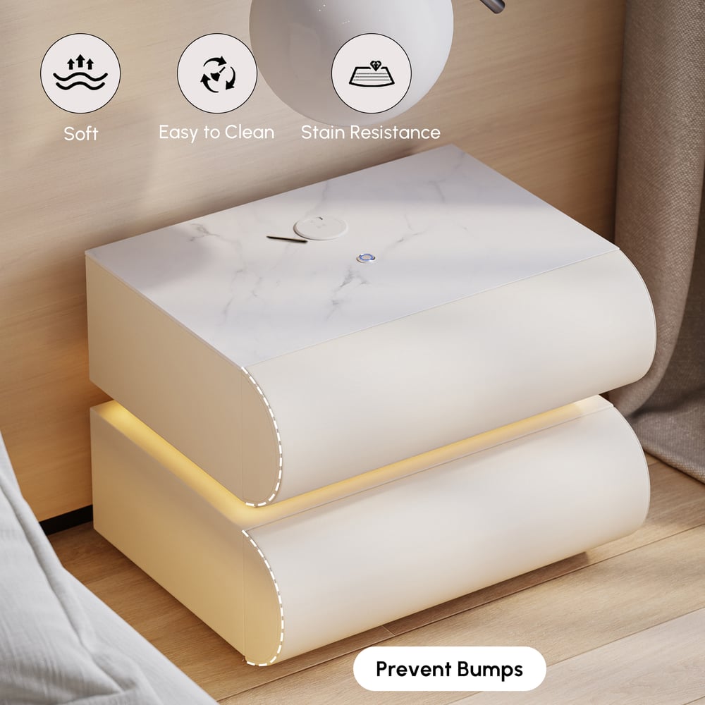 Humply Leather 2-Drawer Smart LED Nightstand window image