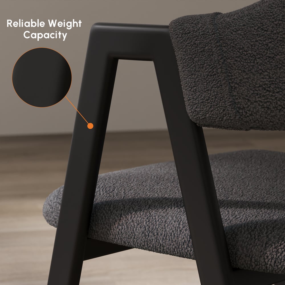 White Boucle Upholstered Dining Chairs Curved Grey Chair Set of 2 window image