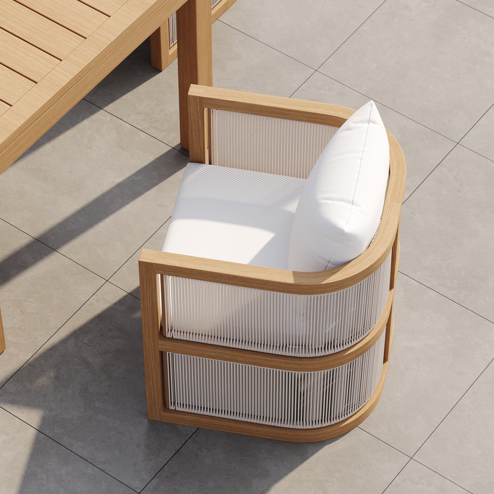 2 Pieces Modern Aluminum & Ropes Outdoor Patio Dining Chair Set in Walnut & Oatmeal window image