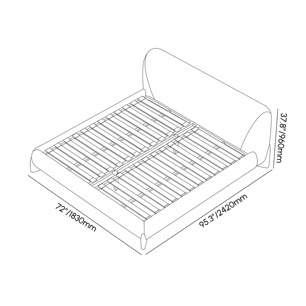 Curva Boucle Queen Upholstered Platform Bed with Walnut Legs weights dimensions image