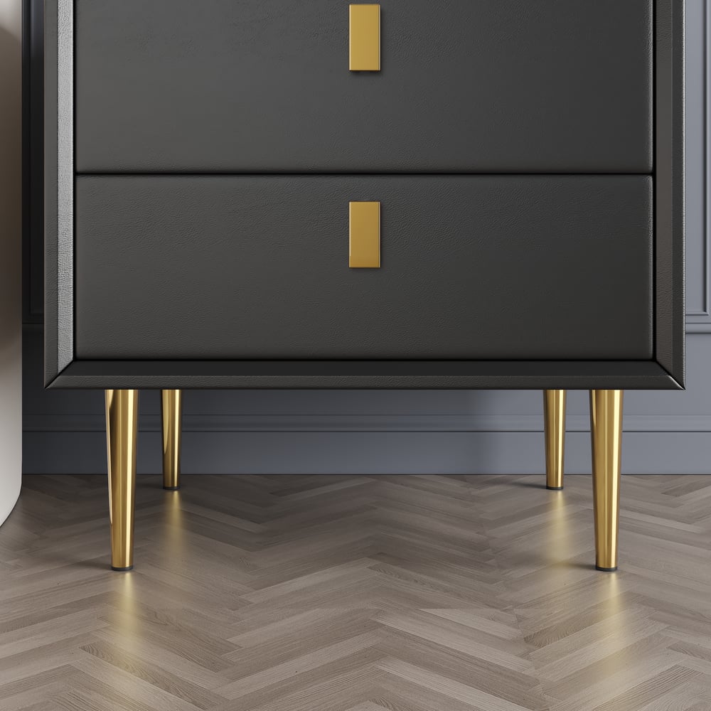 Sintered Stone Top 2-Drawer Leather Nightstand  Set of 2 window image