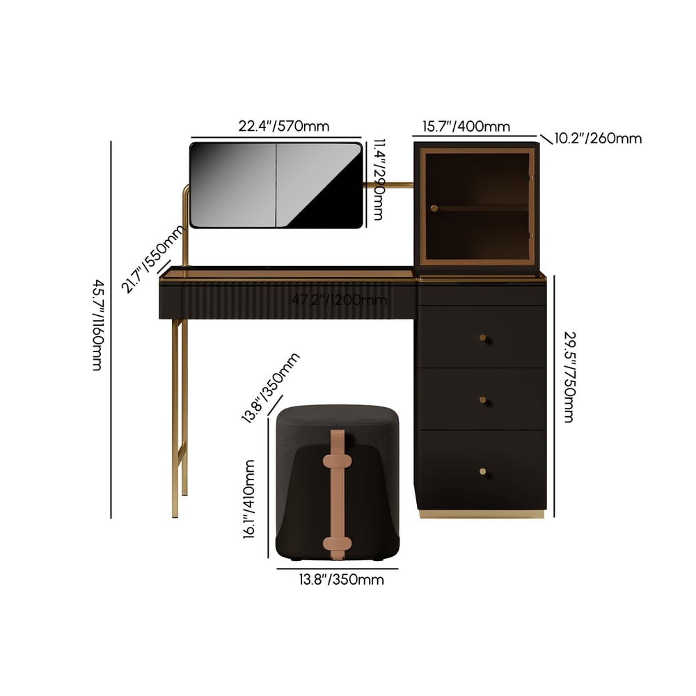 Ensemble de maquillage Chanor, coiffeuse à miroir avec rangement pour bijoux, armoire et tabouret Poids, dimensions, image