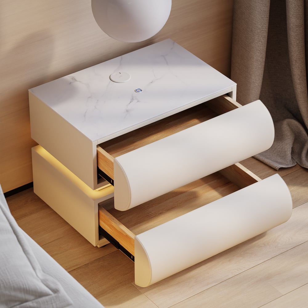 Humply Leather 2-Drawer Smart LED Nightstand window image