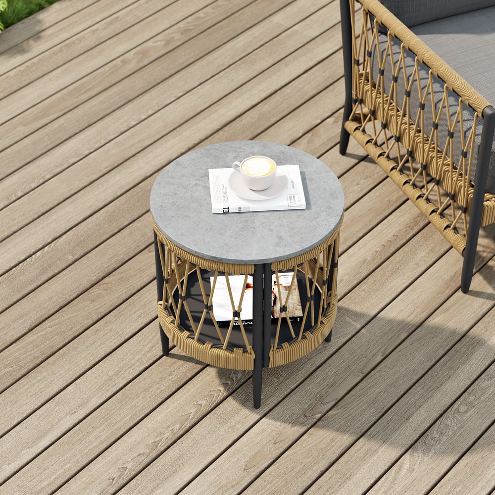 Ropipe 470mm Round Outdoor Side Table with Storage Patio Rope End Table in Dark Gray window image