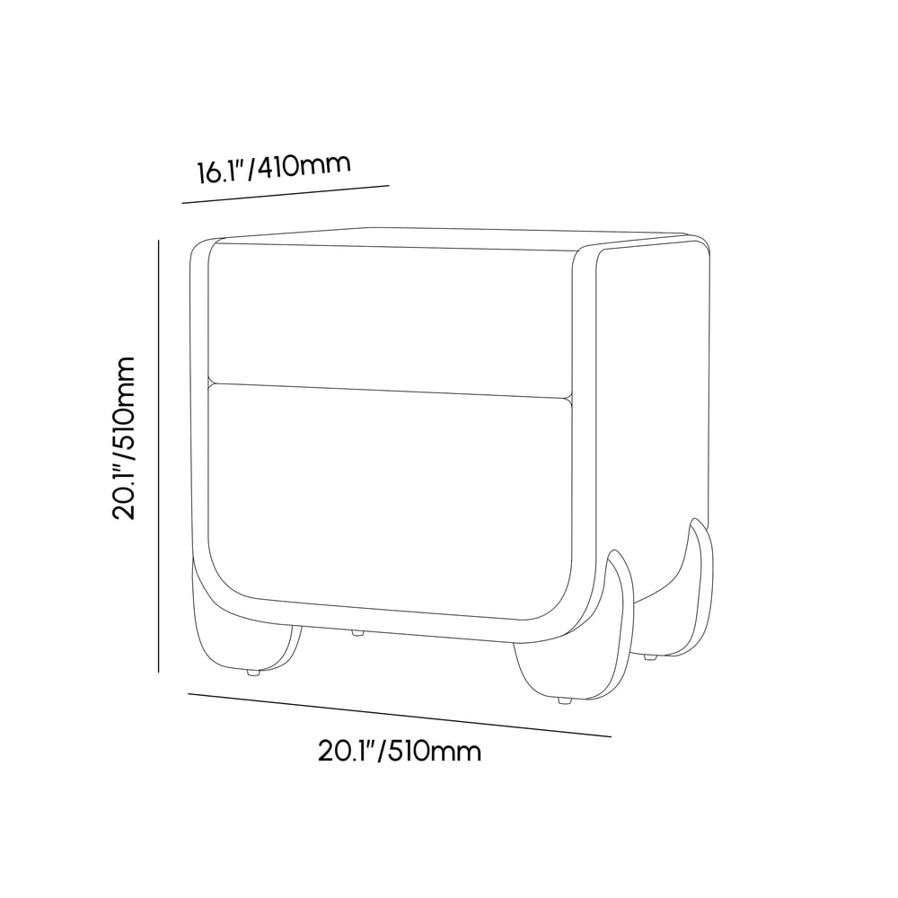 Table de chevet Smart Boucle à 2 tiroirs Curva avec pieds en bois naturel Poids, dimensions, image