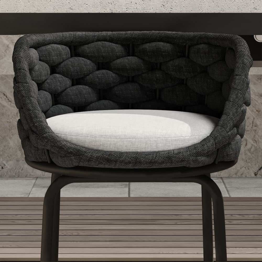 Ensemble de table de bar rectangulaire en pierre frittée de 1800 mm, 7 pièces, pour terrasse extérieure image de fenêtre