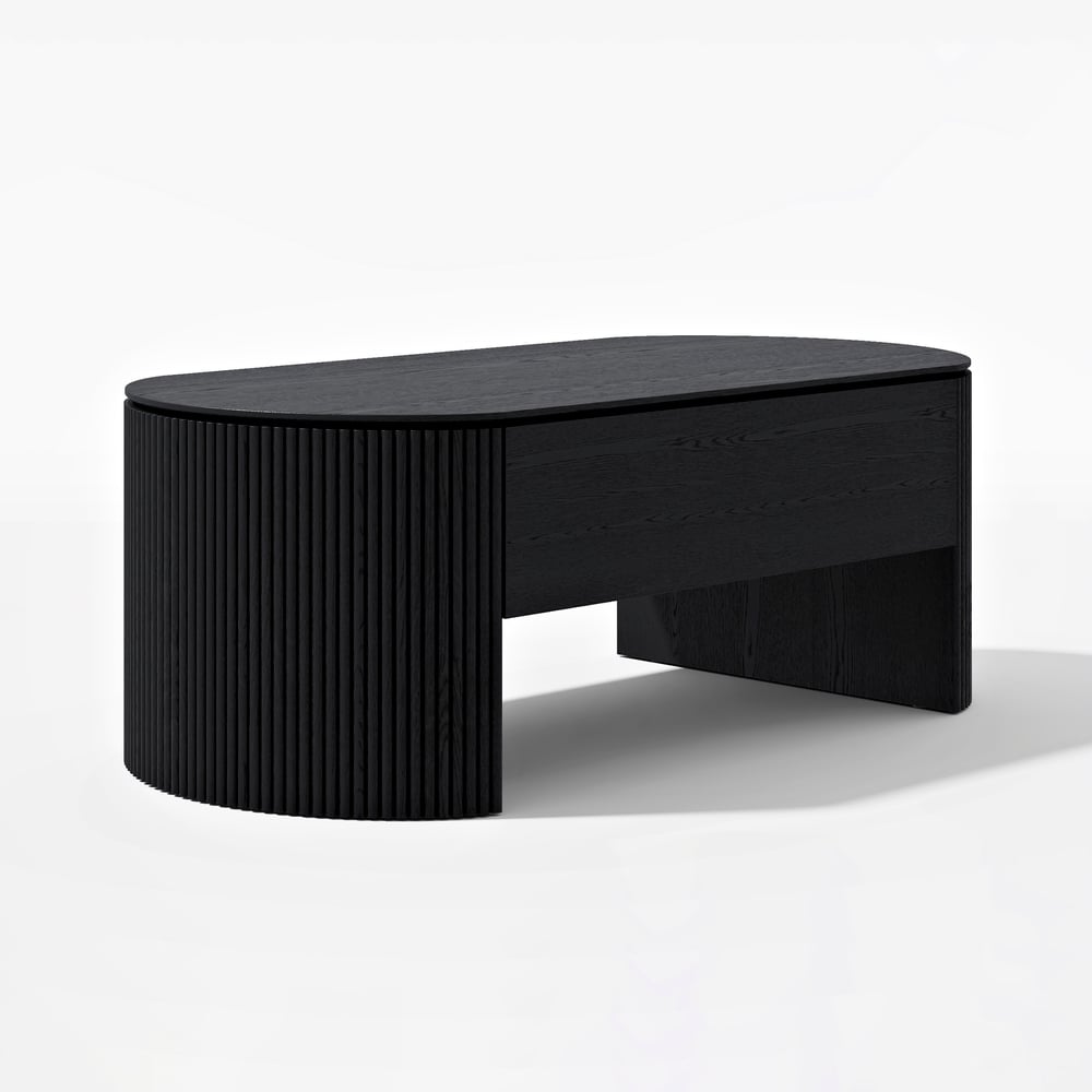 Table basse ovale noire moderne du milieu du siècle avec plateau relevable de 1200 mm image de fenêtre