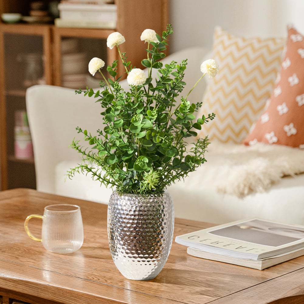22.8" Artificial Floral Arrangement with Silver Electroplated Ceramic Vase window image