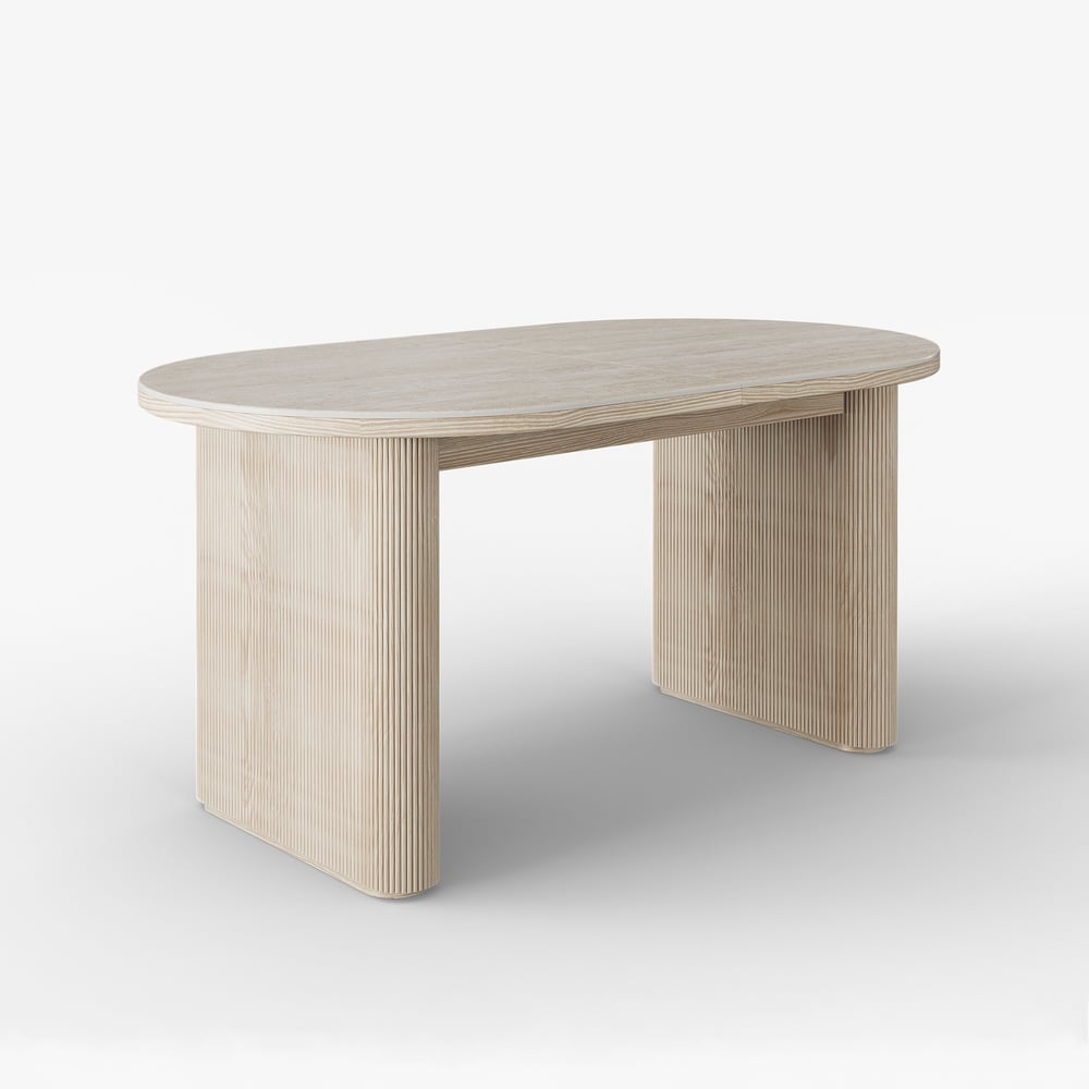 79''-95'' Oval Extendable Sintered Stone Top Dining Table Matte Travertine Seats 6-10 window image