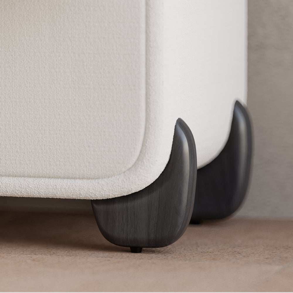 Curva 2-Drawer Smart Boucle Nightstand with Walnut Wood Legs window image