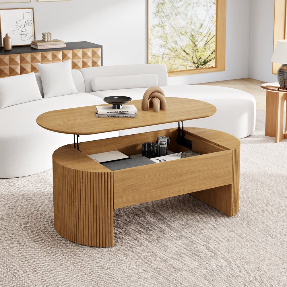 Table basse ovale à plateau relevable naturel de 1200 mm, moderne du milieu du siècle image de fenêtre