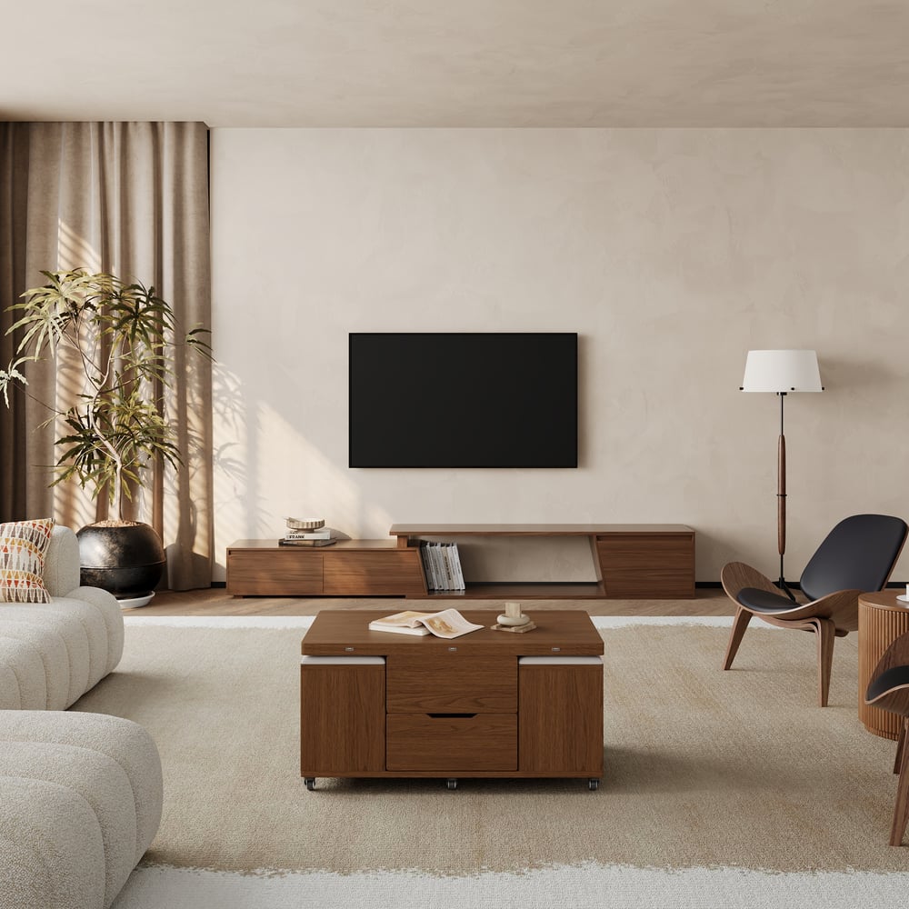 Fero extendable reversible TV cabinet with 3 drawers of 180 cm in walnut color window image