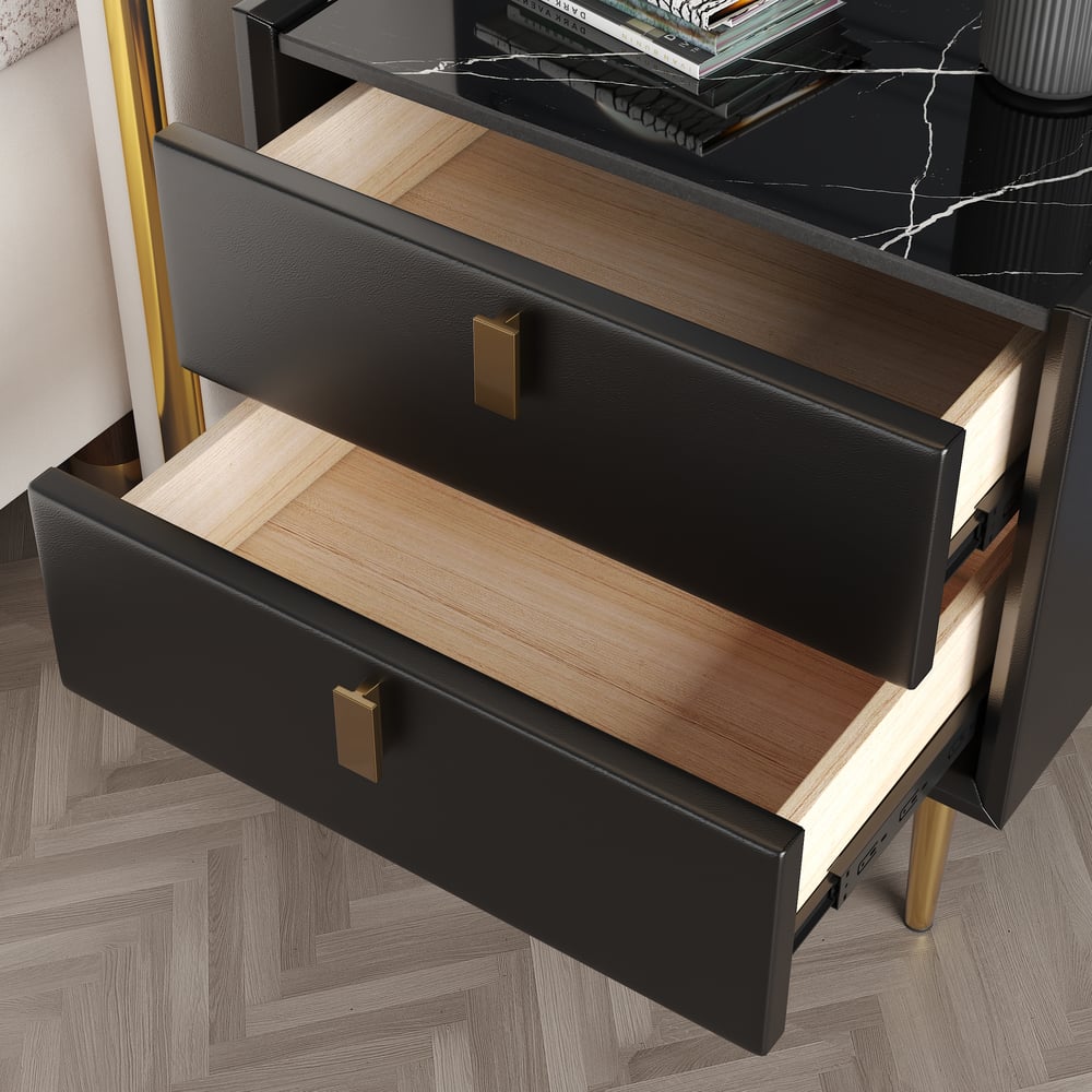 Sintered Stone Top 2-Drawer Leather Nightstand  Set of 2 window image