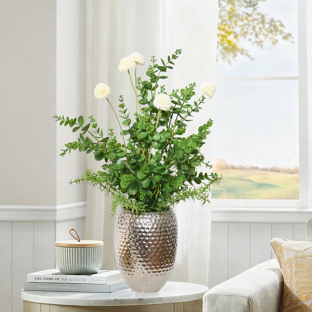 22.8" Artificial Floral Arrangement with Silver Electroplated Ceramic Vase window image