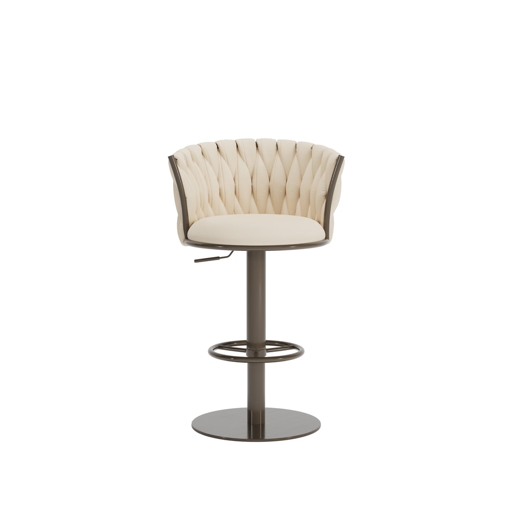 Set of 2 Modern Adjustable Swivel Bar Stools or Counter Stools with Upholstery White window image