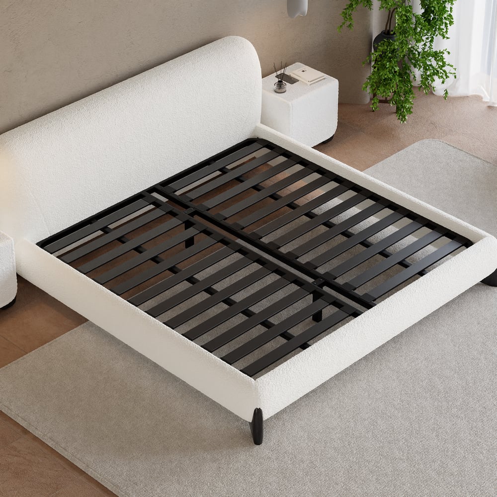 Curva Boucle King Upholstered Platform Bed with Walnut Legs window image