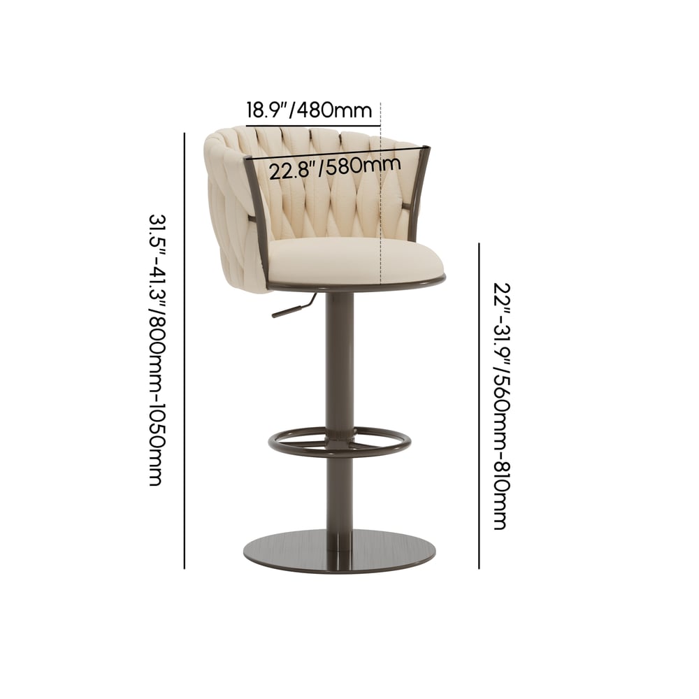 Set of 2 Modern Adjustable Swivel Bar Stools or Counter Stools with Upholstery White weights dimensions image