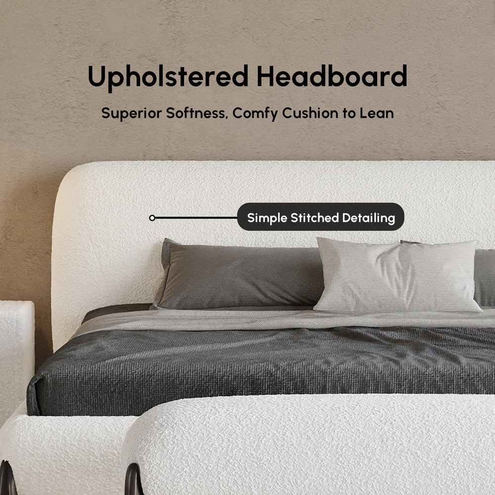 Curva Boucle King Upholstered Platform Bed with Walnut Legs window image