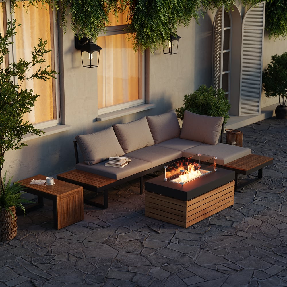 Propane Garden Gas Fire Pit Table With Glass Wind Guard For Outdoor Patio Deck Garden Backy window image