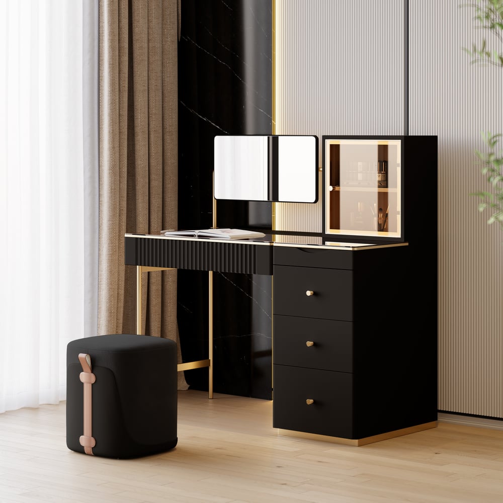 Ensemble de maquillage Chanor, coiffeuse à miroir avec rangement pour bijoux, armoire et tabouret image de fenêtre