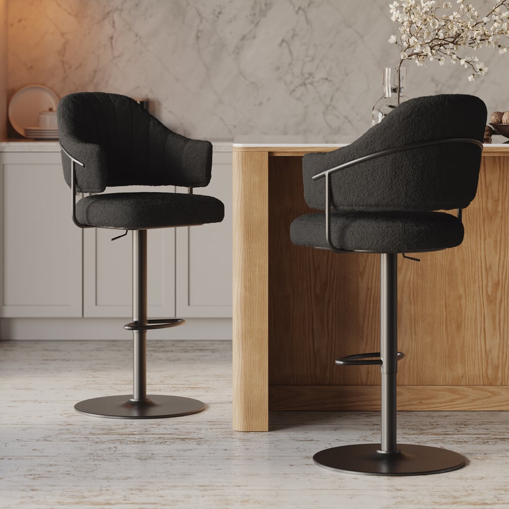 Modern Boucle Adjustable Counter Stool with Swivel Base window image