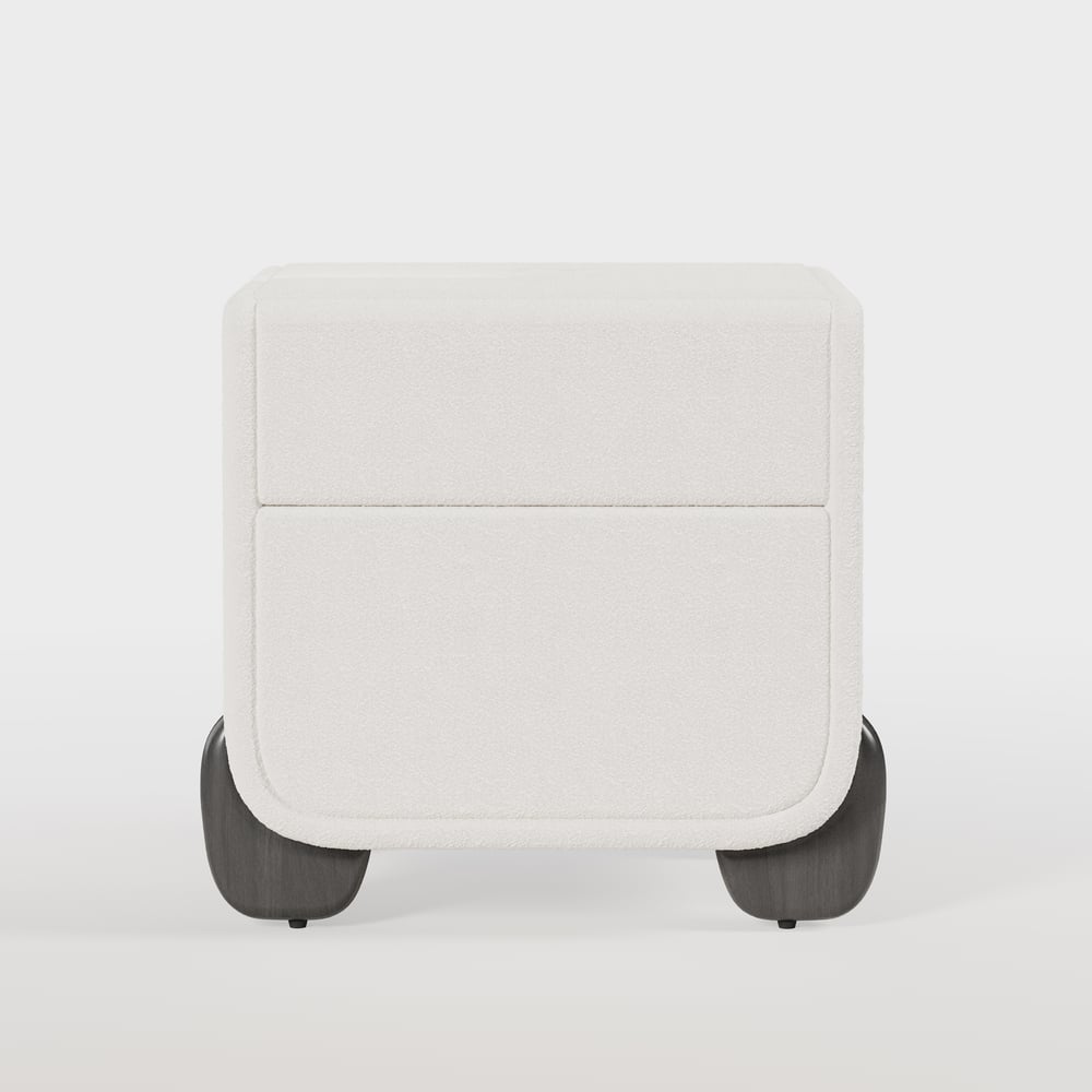 Curva 2-Drawer Smart Boucle Nightstand with Walnut Wood Legs window image