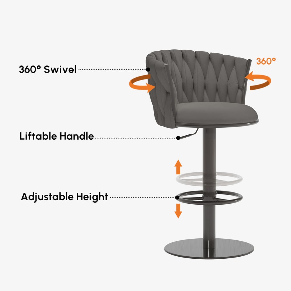 Sweave Set of 2 Grey Swivel Bar Stools Velvet Curved Back Adjustable Height window image