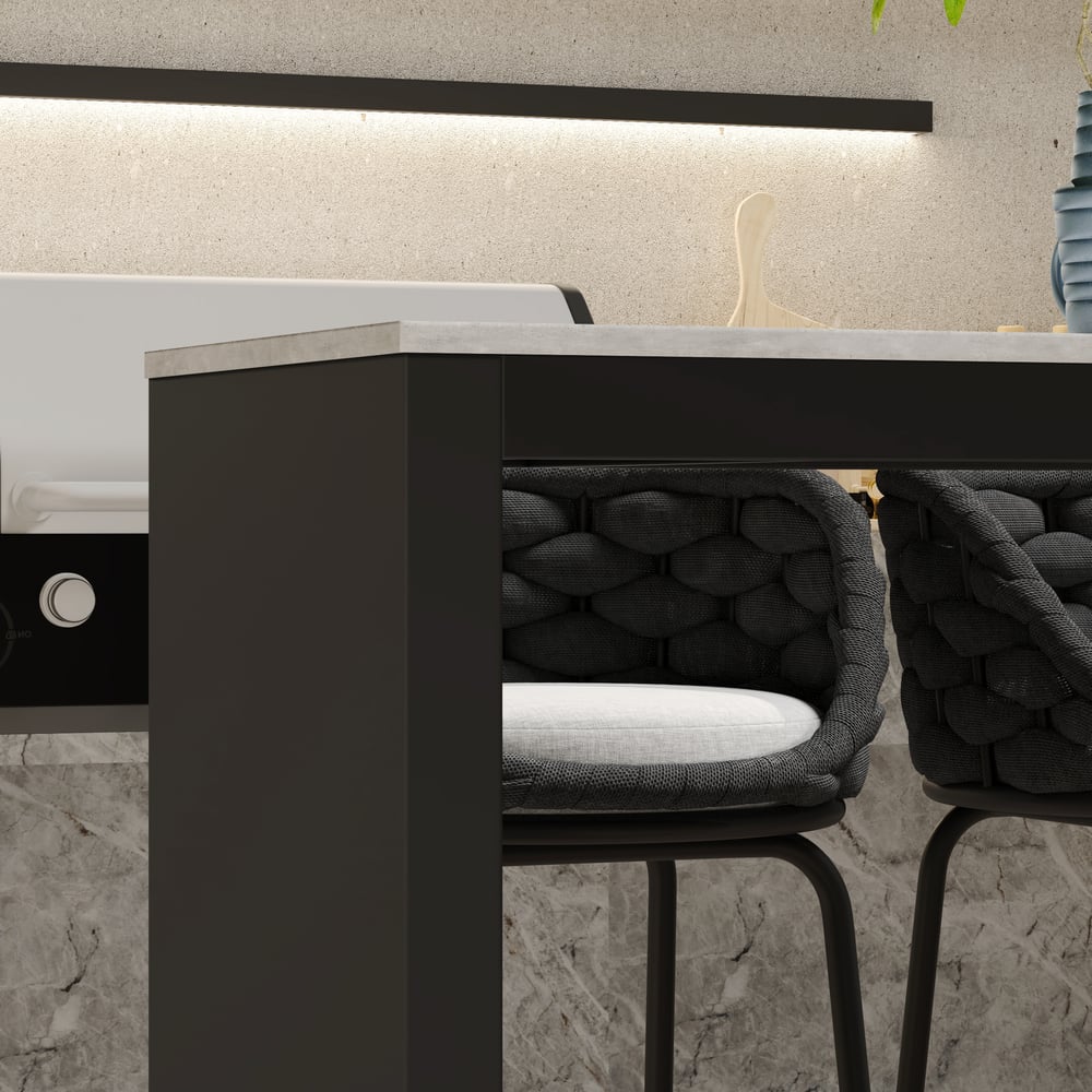 Ensemble de table de bar rectangulaire en pierre frittée de 1800 mm, 7 pièces, pour terrasse extérieure image de fenêtre