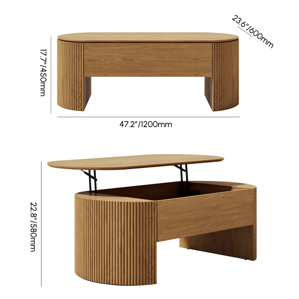 Table basse ovale à plateau relevable naturel de 1200 mm, moderne du milieu du siècle Poids, dimensions, image