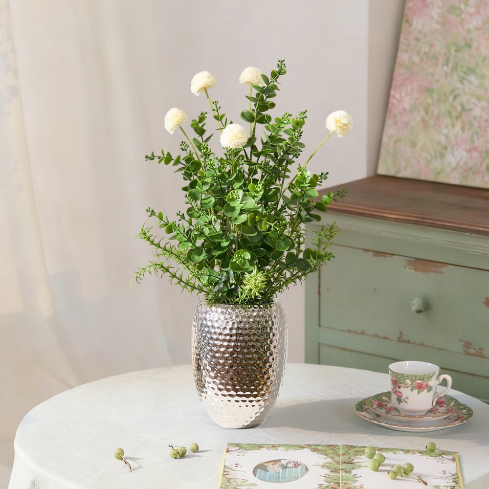 22.8" Artificial Floral Arrangement with Silver Electroplated Ceramic Vase window image