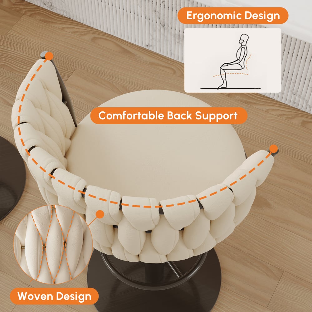 Set of 2 Modern Adjustable Swivel Bar Stools or Counter Stools with Upholstery White window image