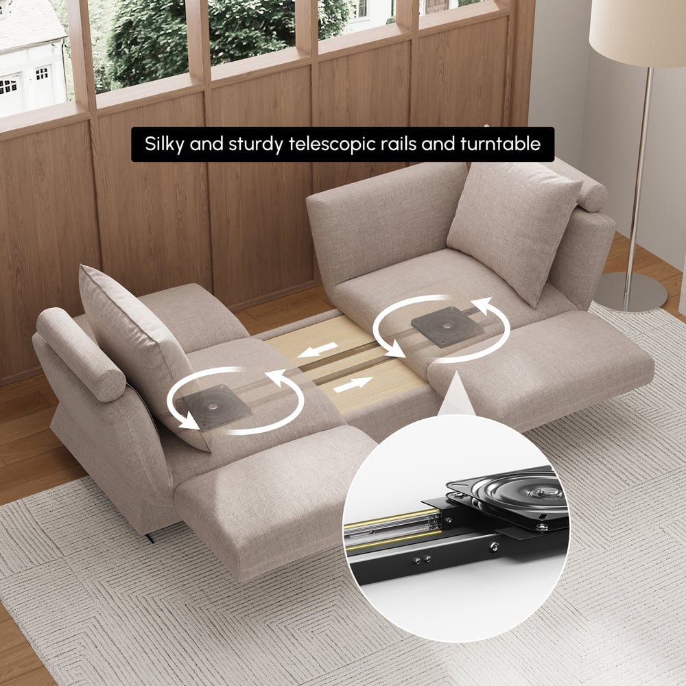 2130 mm draaibare converteerbare slaapbank van katoen en linnen Vensterafbeelding