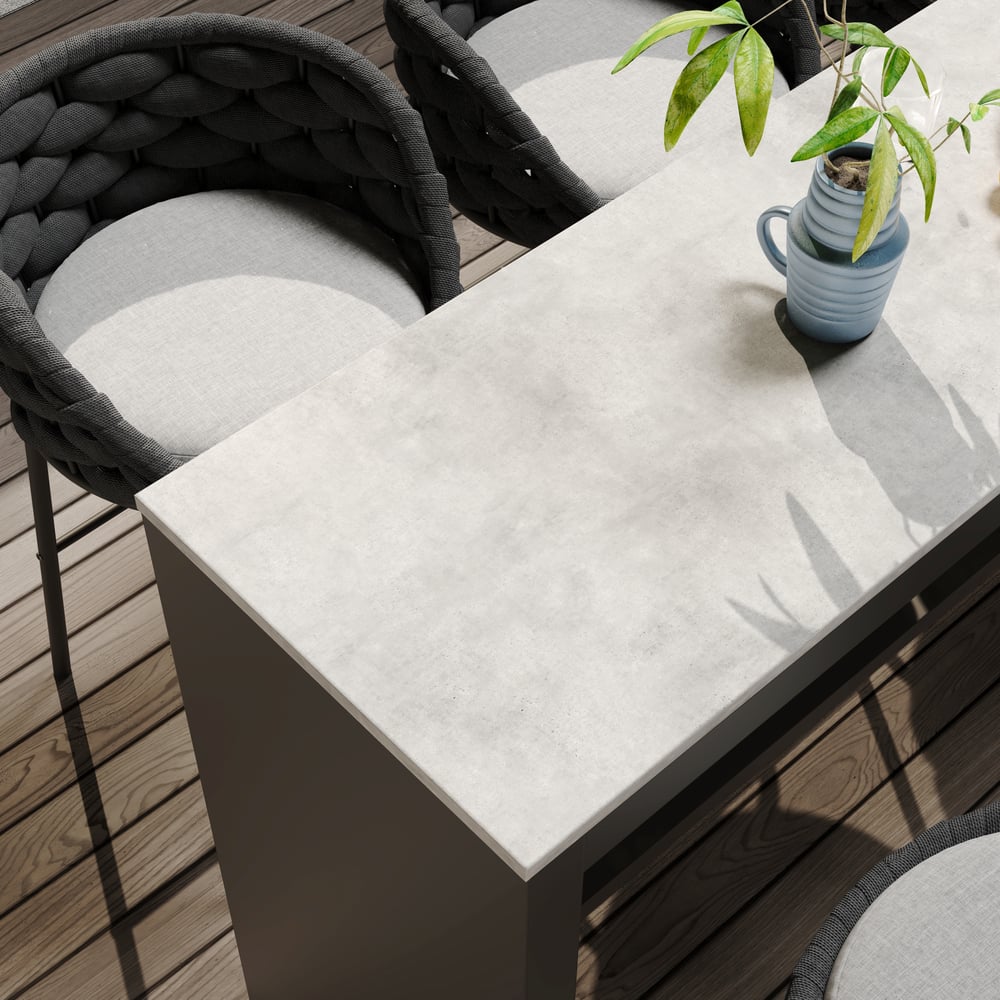 Ensemble de table de bar rectangulaire en pierre frittée de 1800 mm, 7 pièces, pour terrasse extérieure image de fenêtre