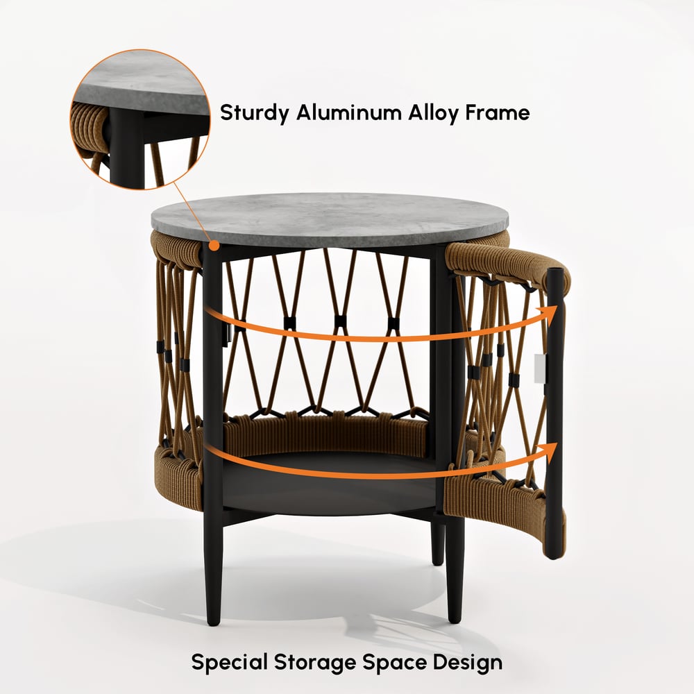 Ropipe 470mm Round Outdoor Side Table with Storage Patio Rope End Table in Dark Gray window image