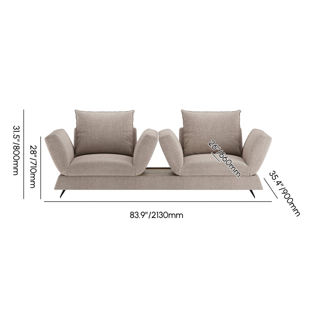 2130 mm draaibare converteerbare slaapbank van katoen en linnen Afbeelding met gewichten en afmetingen