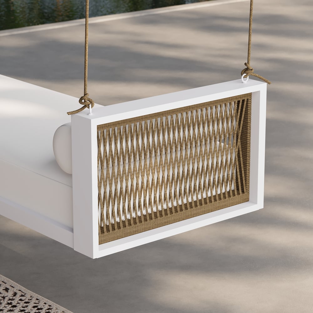 Espreguiçadeira giratória de jardim ao ar livre com almofada Imagem da janela