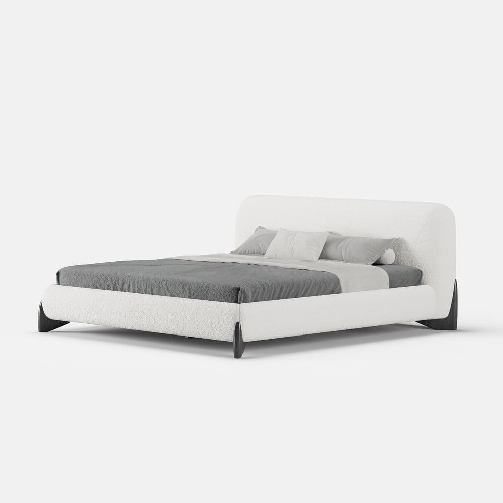 Curva Boucle King Upholstered Platform Bed with Walnut Legs window image