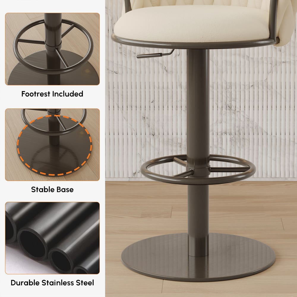 Set of 2 Modern Adjustable Swivel Bar Stools or Counter Stools with Upholstery White window image