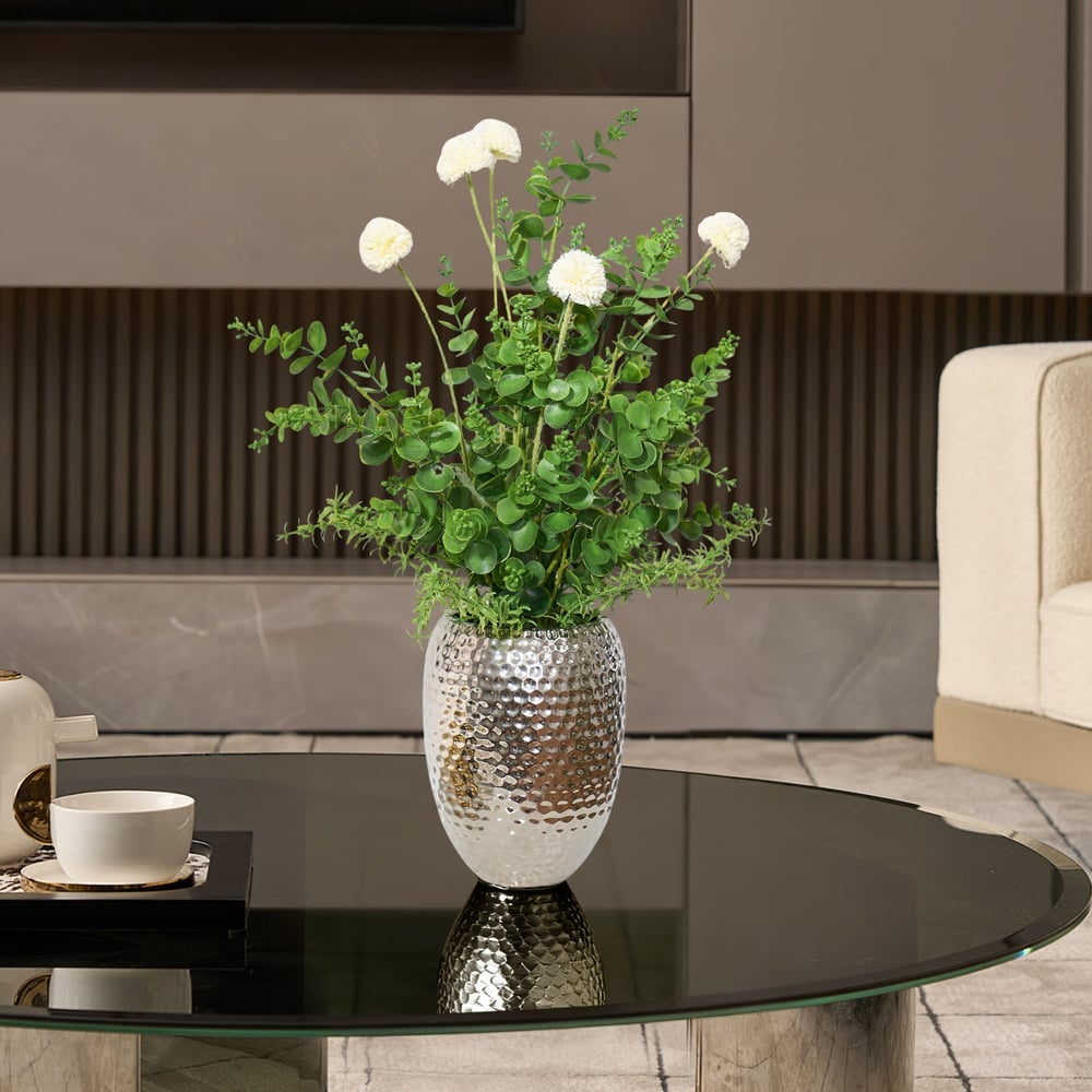 22.8" Artificial Floral Arrangement with Silver Electroplated Ceramic Vase window image