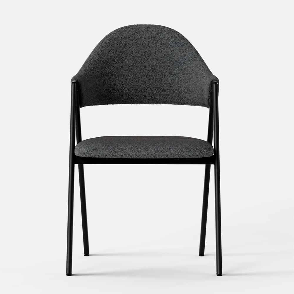 White Boucle Upholstered Dining Chairs Curved Grey Chair Set of 2 window image