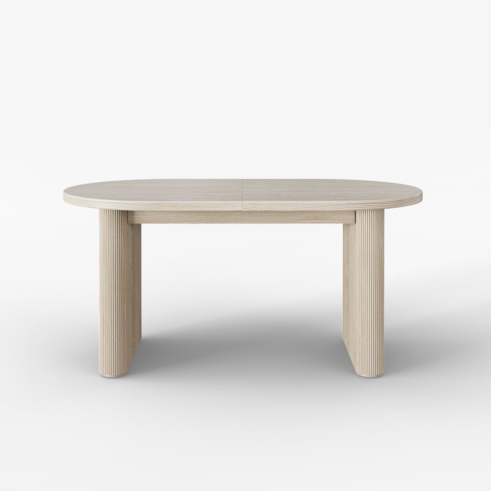 79''-95'' Oval Extendable Sintered Stone Top Dining Table Matte Travertine Seats 6-10 window image