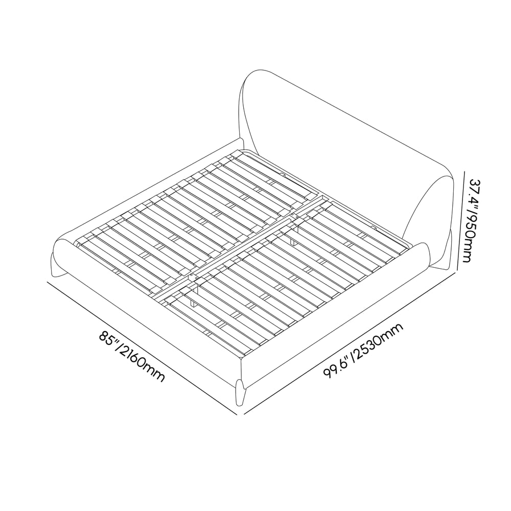 Curva Boucle Cal King Upholstered Platform Bed with Walnut Legs weights dimensions image