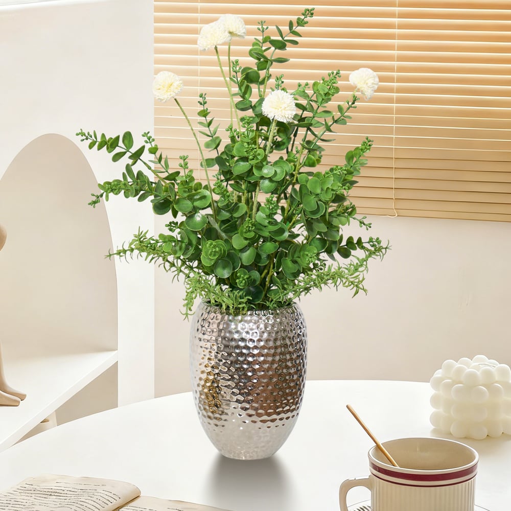 22.8" Artificial Floral Arrangement with Silver Electroplated Ceramic Vase window image
