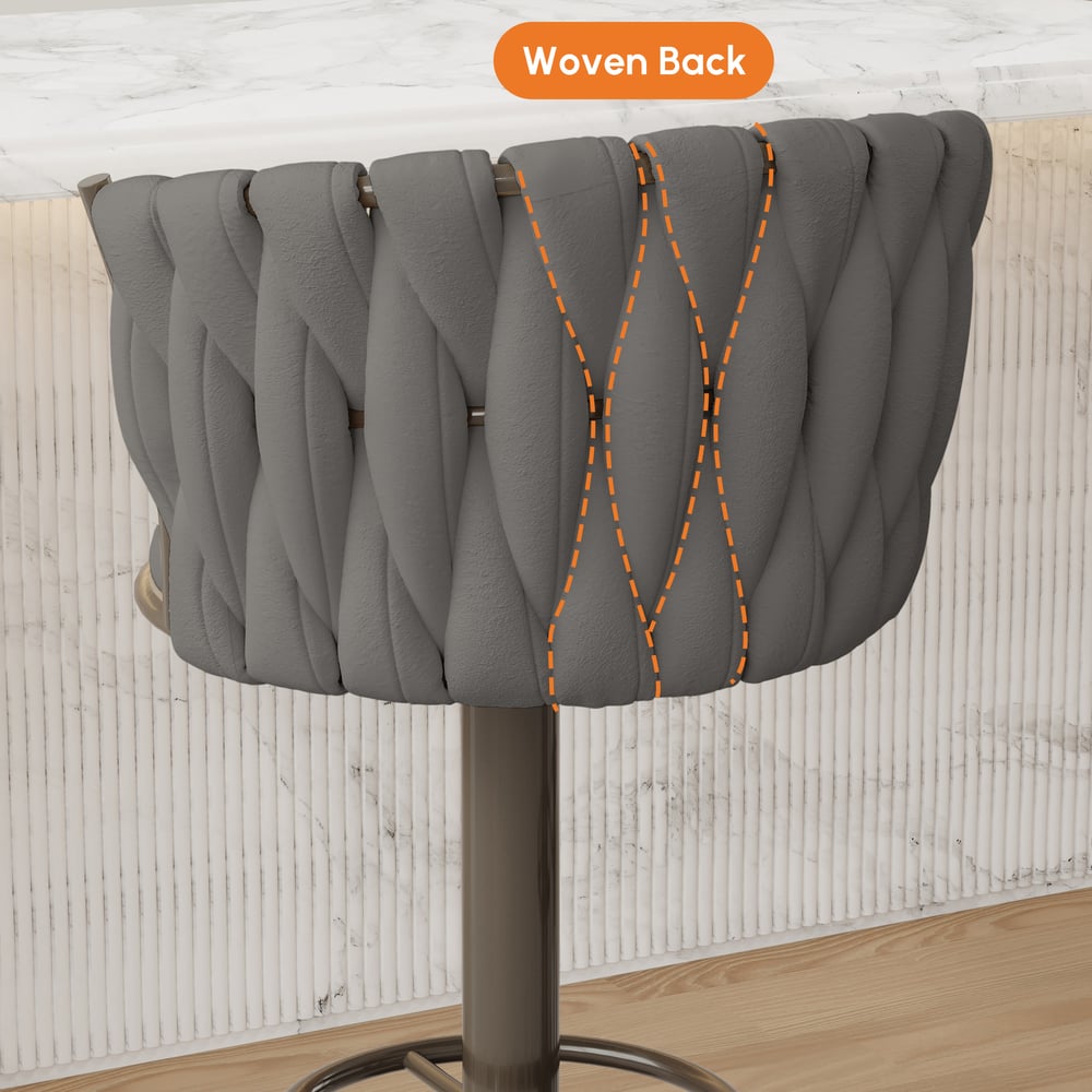 Sweave Set of 2 Grey Swivel Bar Stools Velvet Curved Back Adjustable Height window image