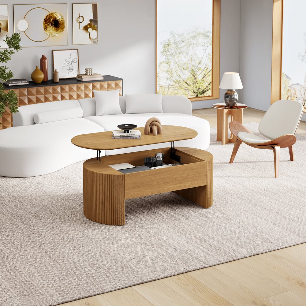 Table basse ovale à plateau relevable naturel de 1200 mm, moderne du milieu du siècle image de fenêtre