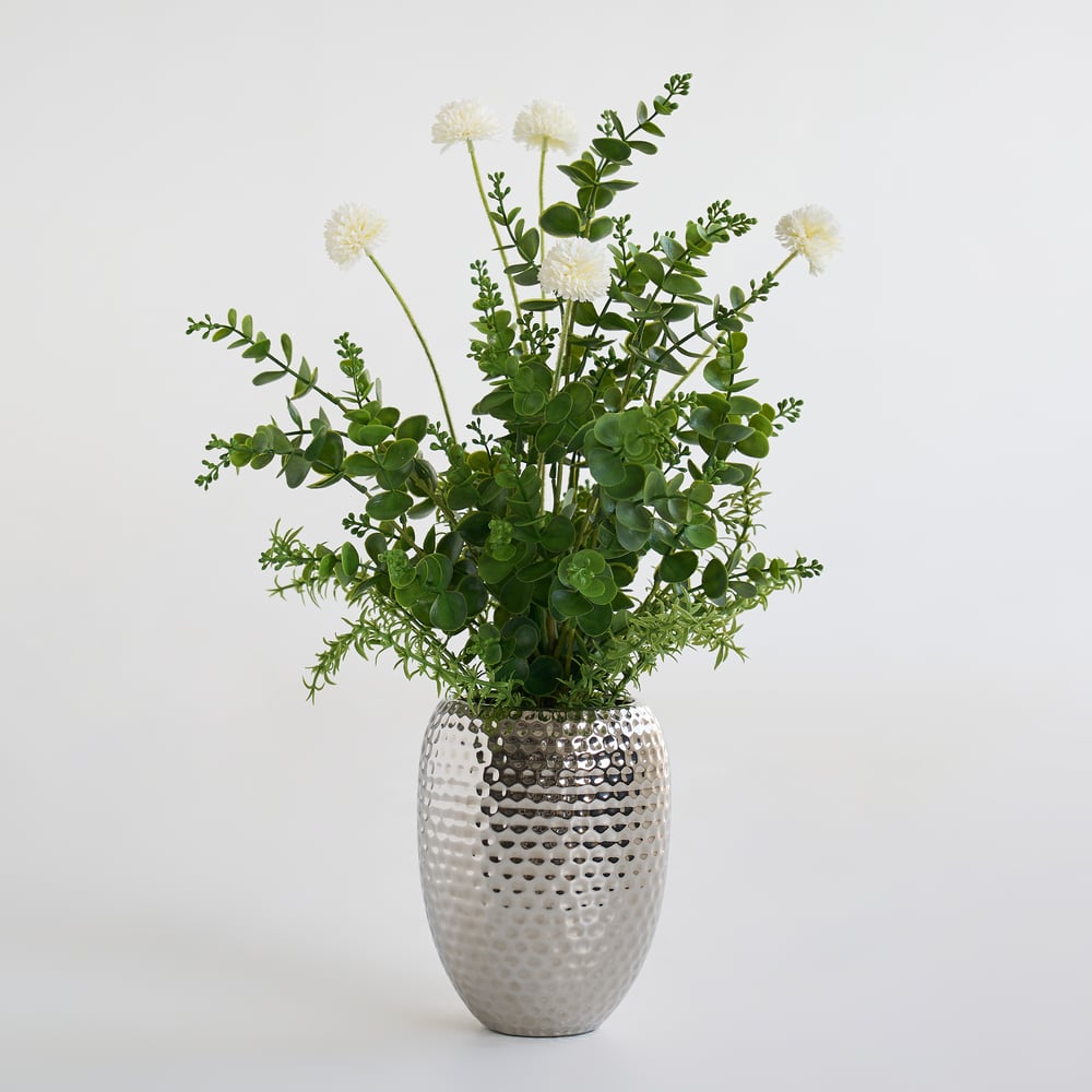 22.8" Artificial Floral Arrangement with Silver Electroplated Ceramic Vase window image